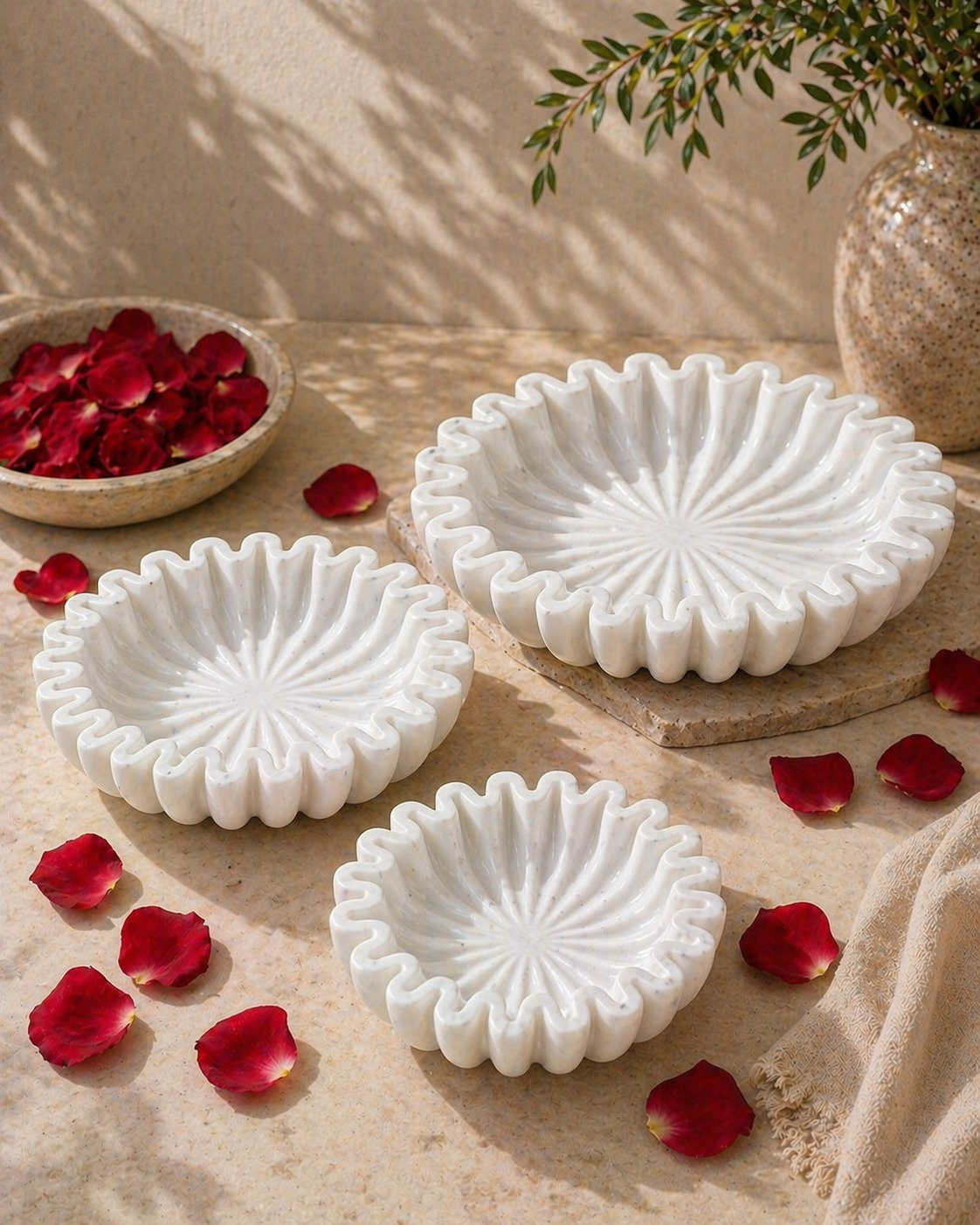 White Marble Urli Set (Set of 3)
