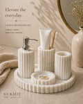 Fluted Marble Bathroom Set with Tray (6-Piece)